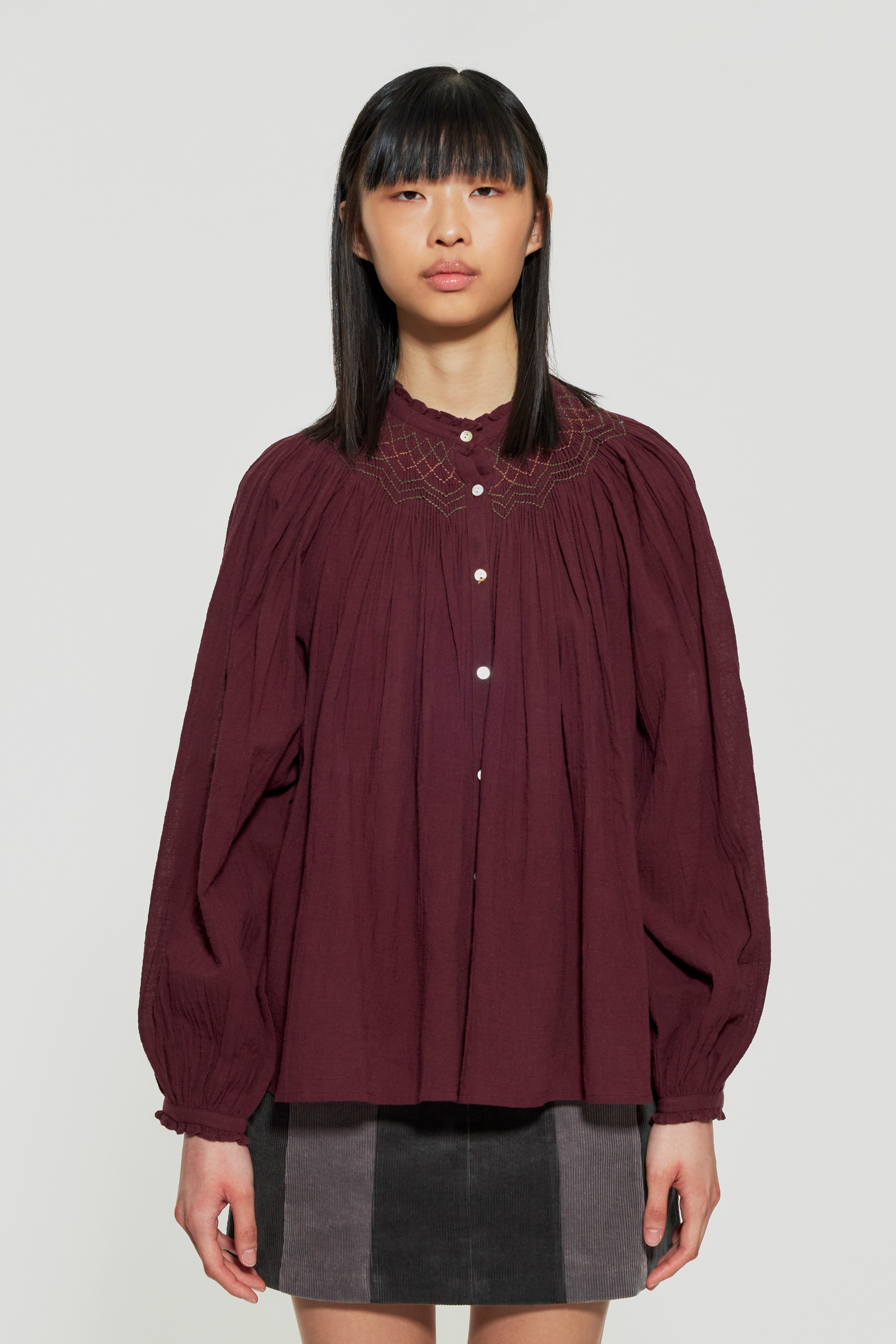 Bordeaux blouse with long puffed sleeves | ANTIK BATIK