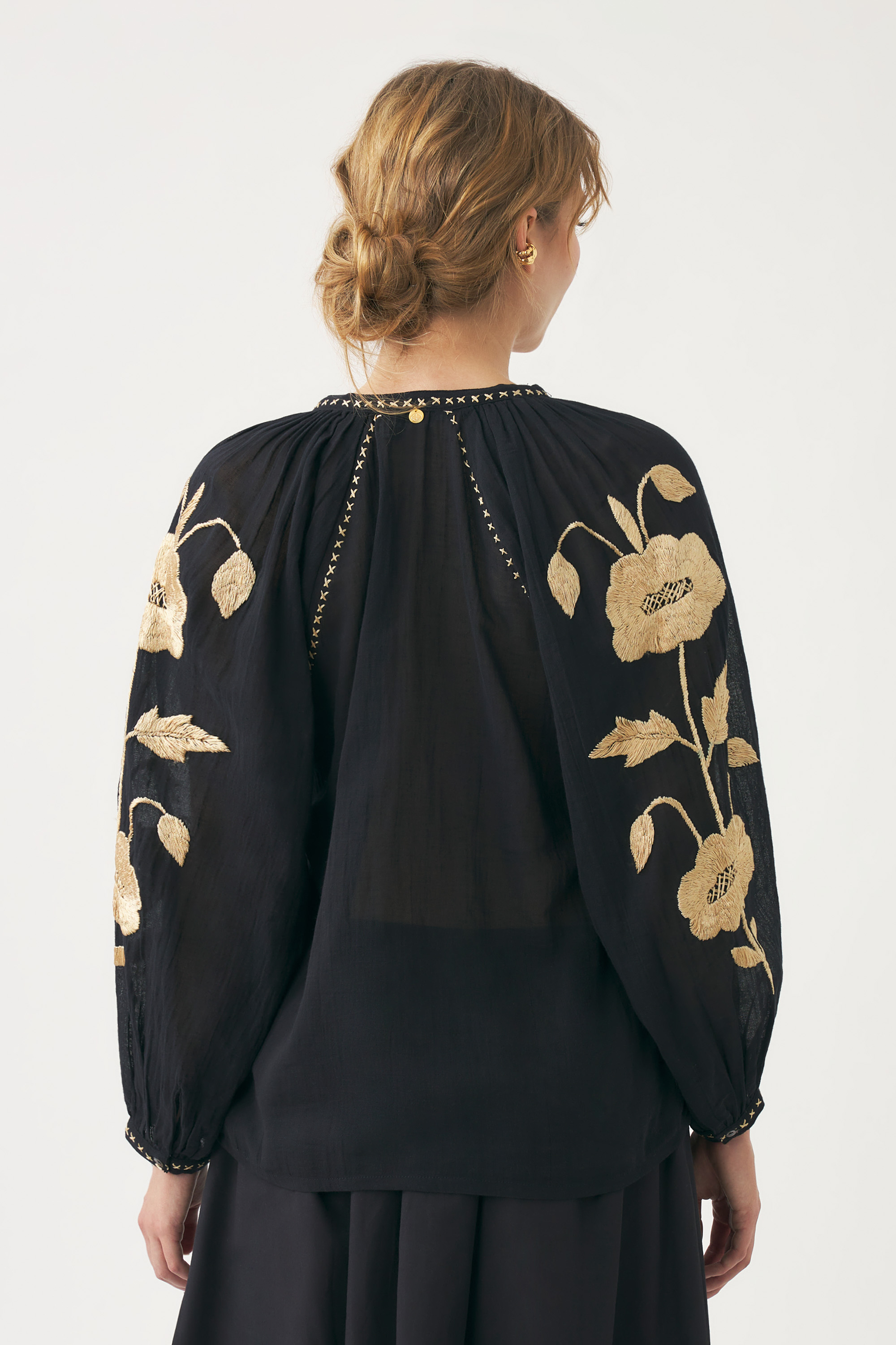 Black blouse embroidered with silk thread | Cotton crepe blouse | ANTIK ...