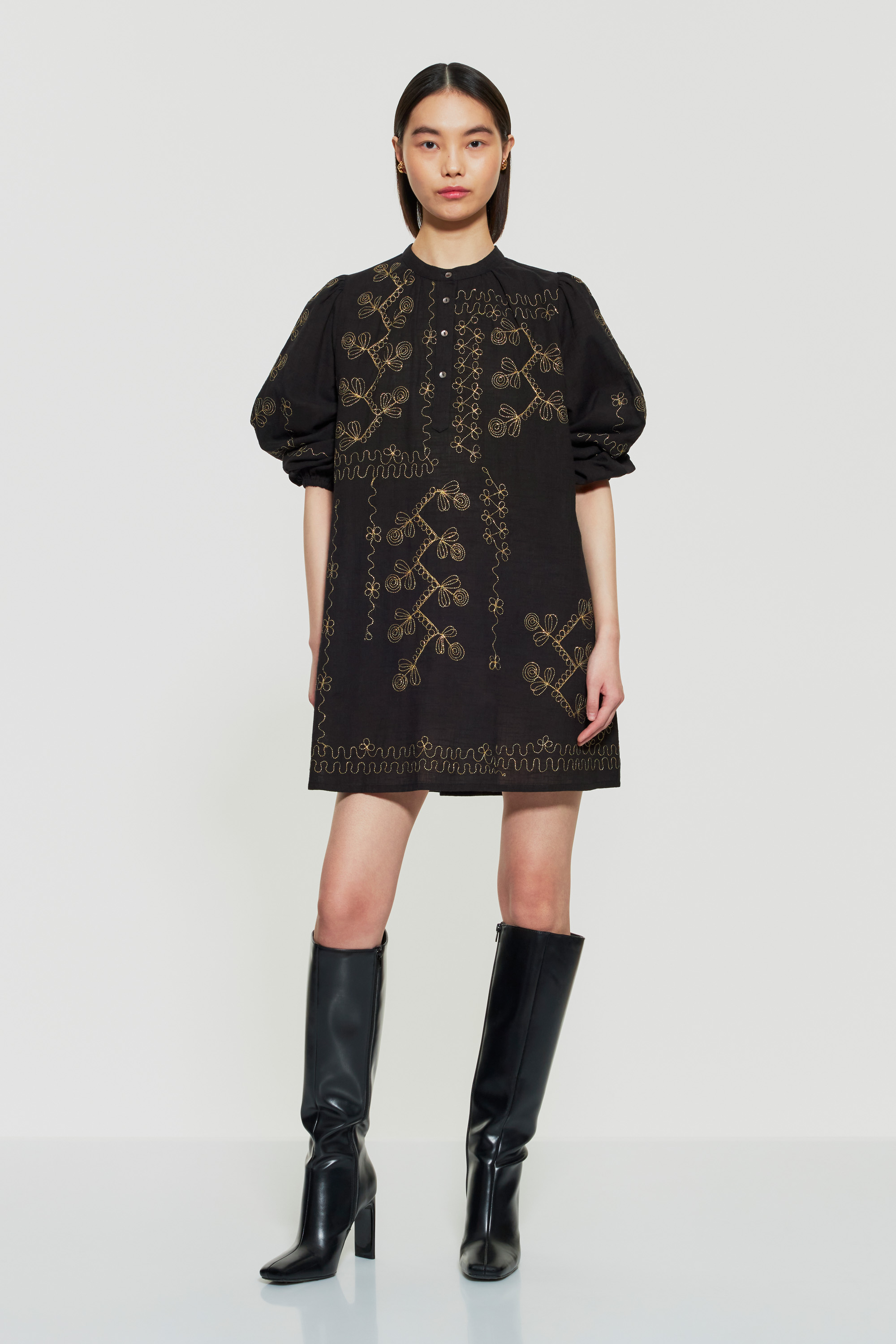 Mini dress with gold lurex embroidery | Lurex mini dress | ANTIK BATIK