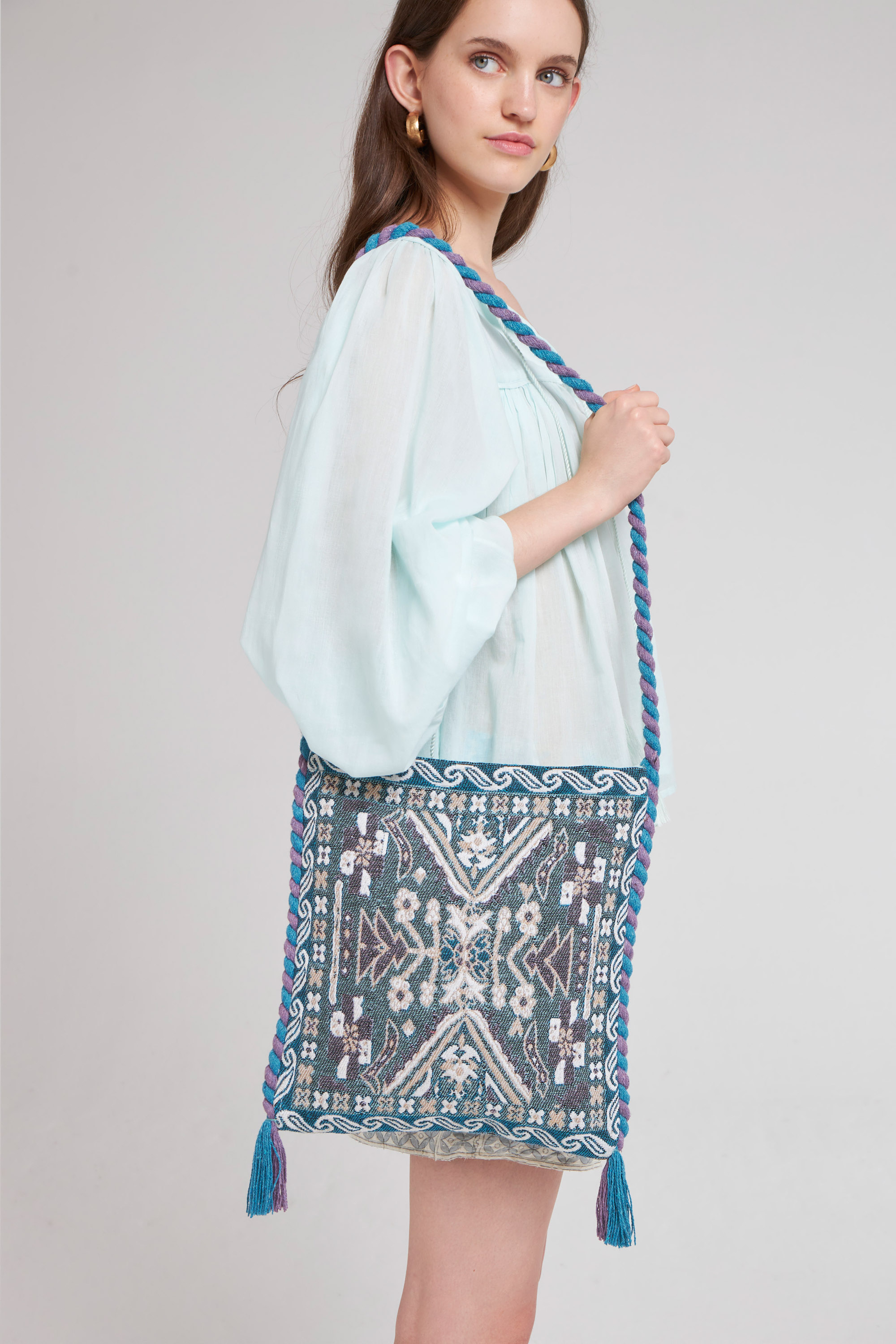 Woven cotton shoulder bag Blue clutch bag ANTIK BATIK