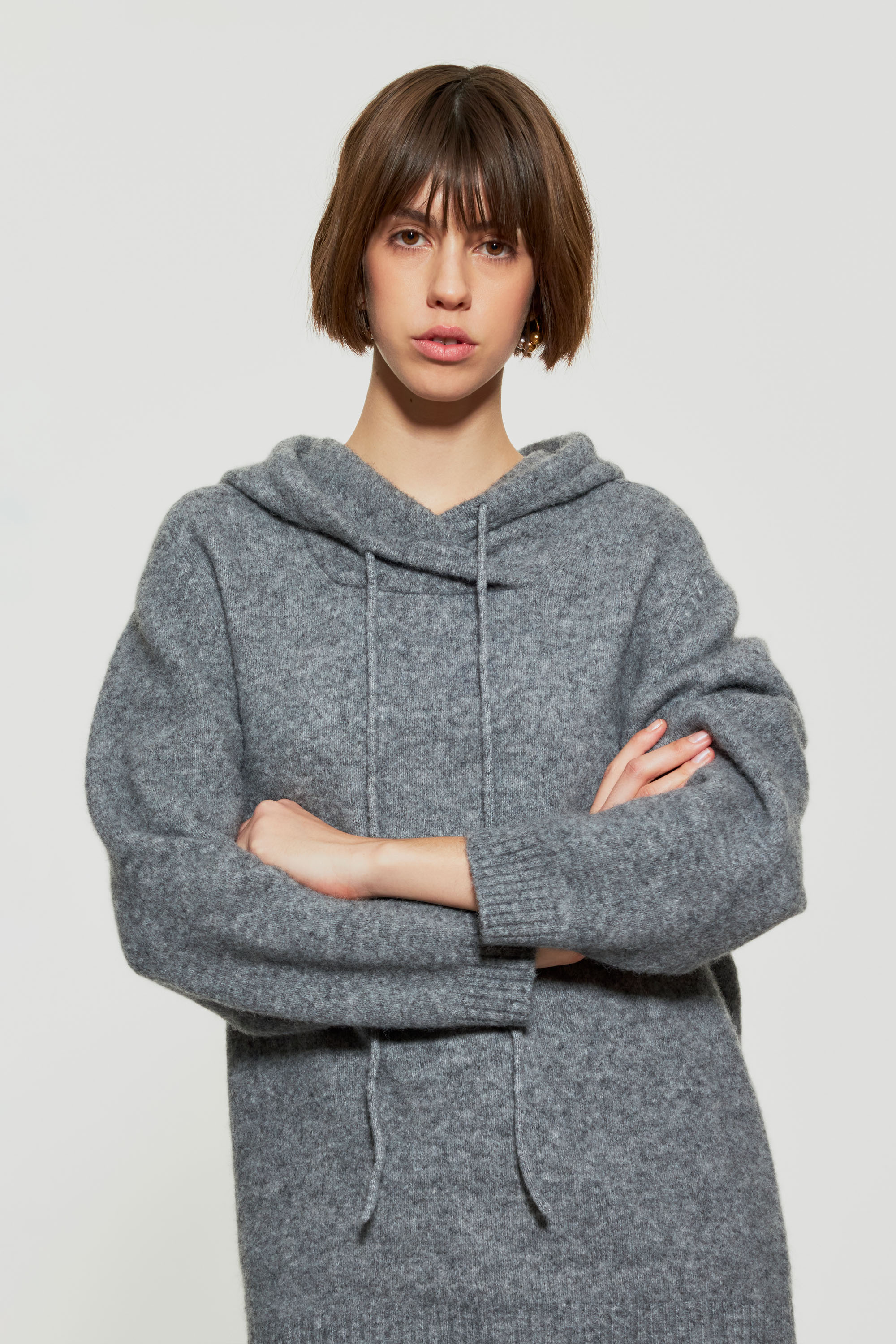 Wool hoody | Cream/white hooded sweatshirt | ANTIK BATIK